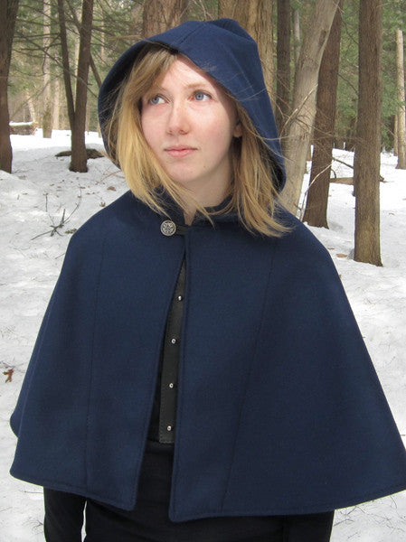 Navy Blue Cape Coat Women's Hooded Cloak Blue Hooded 